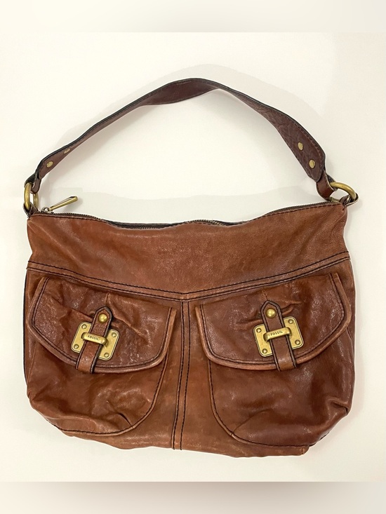Fossil Handbags - Fossil Long Live Vintage 75082 Distressed Brown Leather Pocket Purse Handbag